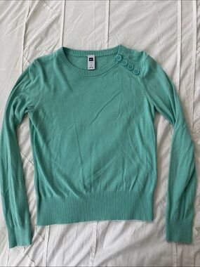 GAP Women's Mint Green Button-Shoulder Crewneck Sweater vintage early 2000s
